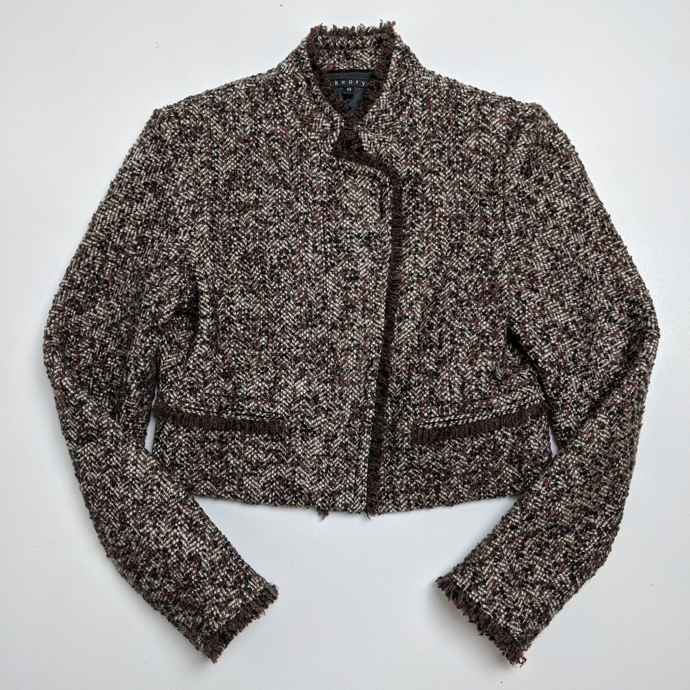 Theory Myleen Tweed Wool Cropped Blazer